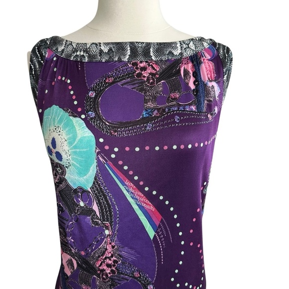CUSTO BARCELONA Vintage 90s Y2K Artsy Print Sleeveless Dress Purple Blue Size S - Picture 3 of 12